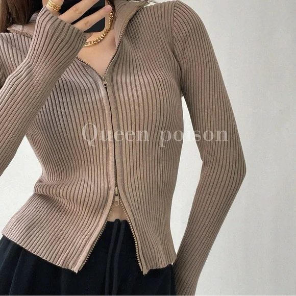 Queen Poison Ribbed Brown Cardigan - Picture 1 of 6